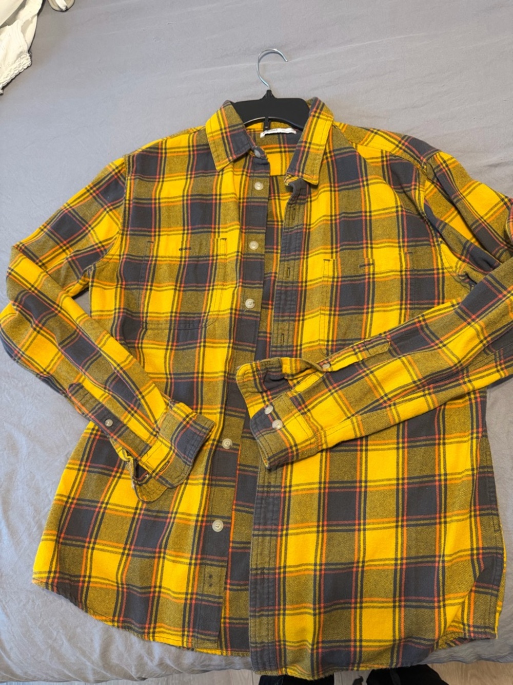 Sonoma Yellow and Gray Plaid Button-Up - M